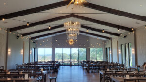 glass-chandelier-with-string-lights-with-open-hill-country-view-across-wide-windows