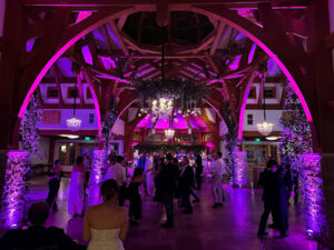 violet-uplights-indoor-venue-with-greenery